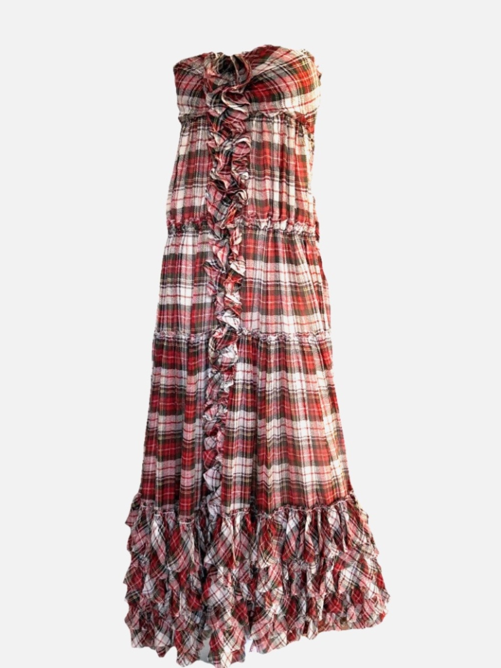 D&G Dolce & Gabbana Tartan plaid silk chiffon gown dress - Picture 3 of 15